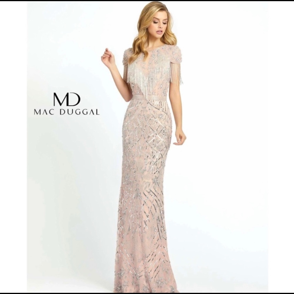 Mac Duggal fringe beaded gown. Size 14.